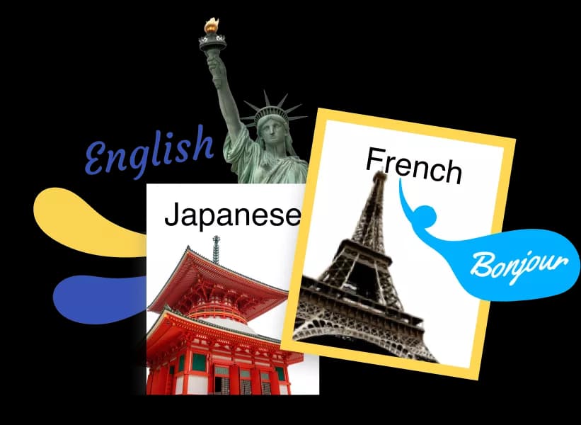 Rosetta Stone Language selection tiles for English, Japanese, and French